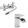 Set di Rubinetti con Miscelatore Lavabo a Cascata e Rubinetto Miscelatore Vasca con Kit Doccia