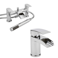 Set di Rubinetti con Miscelatore Lavabo a Cascata e Rubinetto Miscelatore Vasca con Kit Doccia