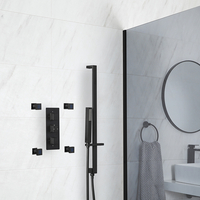 Sistema Doccia Termostatico Nero con Idrogetti e Asta Saliscendi con Doccetta (2 Vie) - Preto