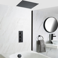 Sistema Termostatico Doccia e Vasca Nero con Soffione Quadrato Incassato da 400mm ed Erogatore Vasca (2 Vie) - Nox