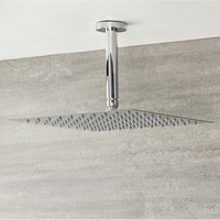 Soffione Fisso Quadrato Ultrapiatto - 400mm x 400mm - Acciaio Inox con Braccio Doccia a Soffitto