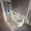 Vasca da Bagno Angolare Moderna con Sezione Interna Ovale - 1700mm x 725mm con Parete Vasca in Vetro Fumè
