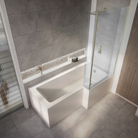 Vasca da Bagno Asimmetrica con Doccia con Parete Doccia Oro Spazzolato - Scelta di Dimensioni,  Pannelli ed Opzioni di Entrata