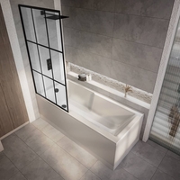 Vasca da Bagno con Parete Quadrata a Griglia Nera - 1700mm x 750mm - Scelta di Pannelli