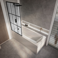 Vasca da Bagno Moderna con Doccia e Parete Doccia con Griglia Nera - Scelta di Dimensioni e Pannelli - Sandford