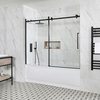 Vasca da Bagno Rettangolare con Parete Scorrevole Nera e Pannello Frontale - Scelta di Dimensioni - Exton