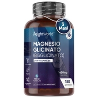 Magnesio Bisglicinato WeightWorld con Vitamina B6 - 180 Capsule,  3 Mesi di Fornitura e 1420mg di Magnesio Bisglicinato per Dose